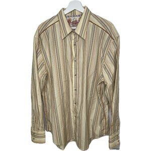 Robert Graham Mens Medium Yellow Striped Long Sleeve Button Down Shirt 2XL